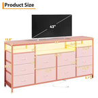 Commode à 10 tiroirs pour téléviseurs 75 pouces, commode large de 63 pouces de large, commode de rangement multifonctionnelle pour placard, couloir, salon, rose