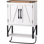 VINGLI Bathroom Wall Cabinet with Tower Bar Farmhouse Small Cute Medicine Cabinet Over Toilet Storage Organizer with Tower BarRustic White & Brown