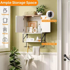 Armoire murale de salle de bain VINGLI avec barre porte-serviettes de style rustique, petite armoire à pharmacie mignonne à placer au-dessus des toilettes avec barre porte-serviettes, blanc rustique et marron