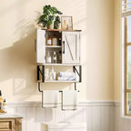 Armoire murale de salle de bain VINGLI avec barre porte-serviettes de style rustique, petite armoire à pharmacie mignonne à placer au-dessus des toilettes avec barre porte-serviettes, blanc rustique et marron