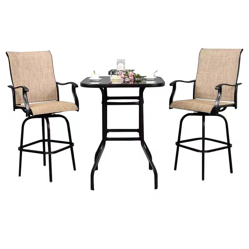 Table haute de bar commerciale - Table de patio carrée en fer de 80 cm avec plateau en verre trempé de 5 mm (noir) pour usage extérieur/intérieur