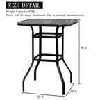 Table haute de bar commerciale - Table de patio carrée en fer de 80 cm avec plateau en verre trempé de 5 mm (noir) pour usage extérieur/intérieur