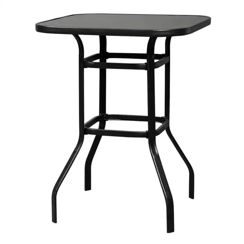 Table haute de bar commerciale - Table de patio carrée en fer de 80 cm avec plateau en verre trempé de 5 mm (noir) pour usage extérieur/intérieur