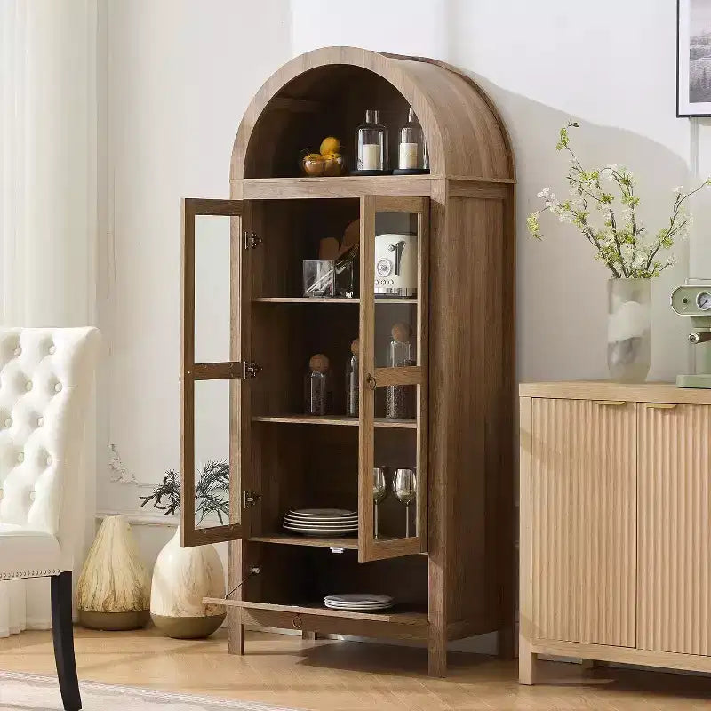 TYBOATLE 71 Armoire de Rangement Haute avec Porte Vitrée, Tiroir et Kit Anti-Basculement - Meuble Polyvalent pour Cuisine ou Salle à Manger