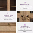 TYBOATLE 71 Armoire de Rangement Haute avec Porte Vitrée, Tiroir et Kit Anti-Basculement - Meuble Polyvalent pour Cuisine ou Salle à Manger