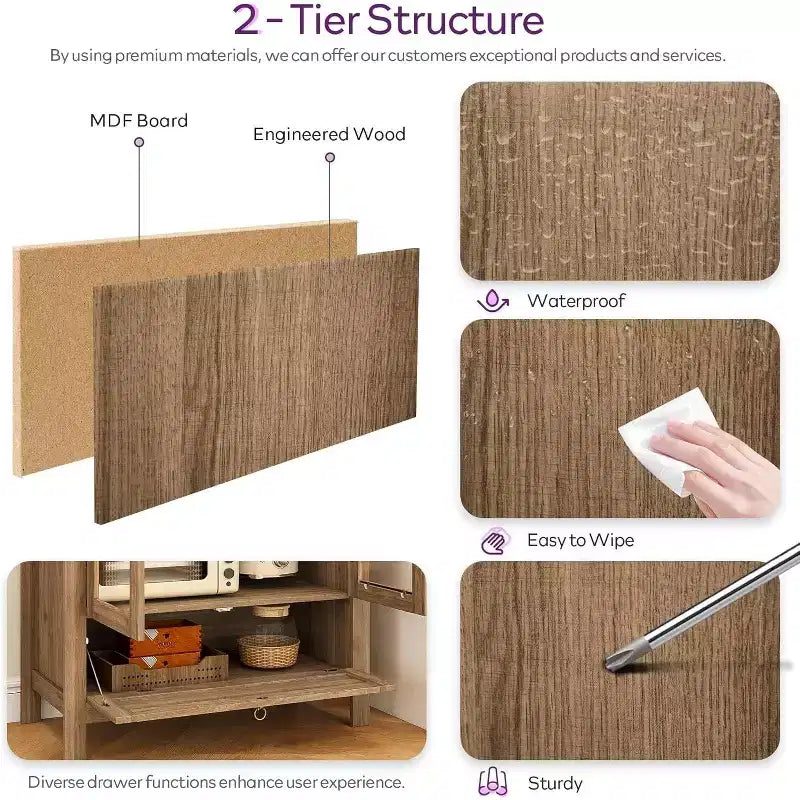 TYBOATLE 71 Armoire de Rangement Haute avec Porte Vitrée, Tiroir et Kit Anti-Basculement - Meuble Polyvalent pour Cuisine ou Salle à Manger