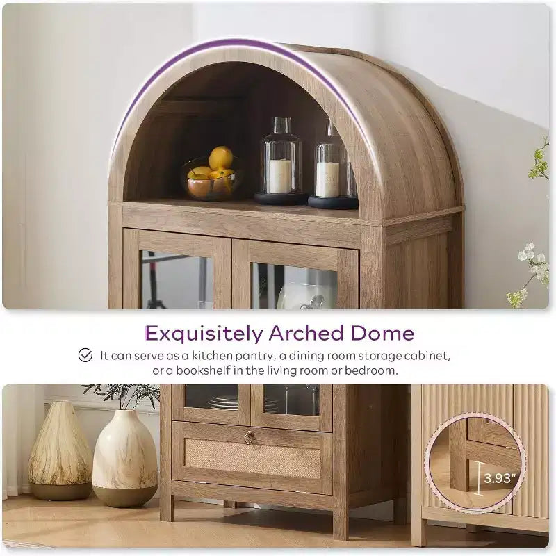 TYBOATLE 71 Armoire de Rangement Haute avec Porte Vitrée, Tiroir et Kit Anti-Basculement - Meuble Polyvalent pour Cuisine ou Salle à Manger