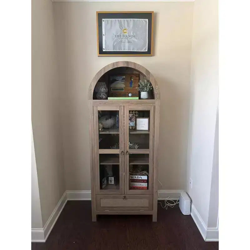 TYBOATLE 71 Armoire de Rangement Haute avec Porte Vitrée, Tiroir et Kit Anti-Basculement - Meuble Polyvalent pour Cuisine ou Salle à Manger