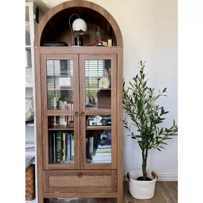 TYBOATLE 71 Armoire de Rangement Haute avec Porte Vitrée, Tiroir et Kit Anti-Basculement - Meuble Polyvalent pour Cuisine ou Salle à Manger