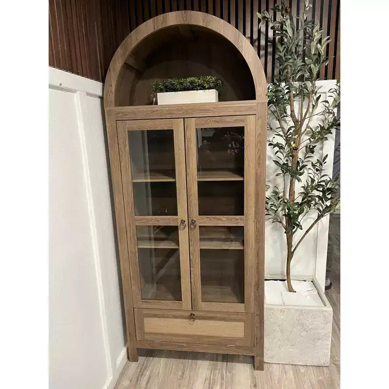 TYBOATLE 71 Armoire de Rangement Haute avec Porte Vitrée, Tiroir et Kit Anti-Basculement - Meuble Polyvalent pour Cuisine ou Salle à Manger