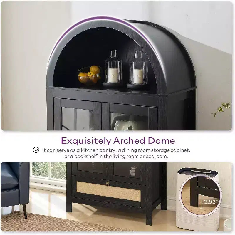 TYBOATLE 71 Armoire de Rangement Haute avec Porte Vitrée, Tiroir et Kit Anti-Basculement - Meuble Polyvalent pour Cuisine ou Salle à Manger