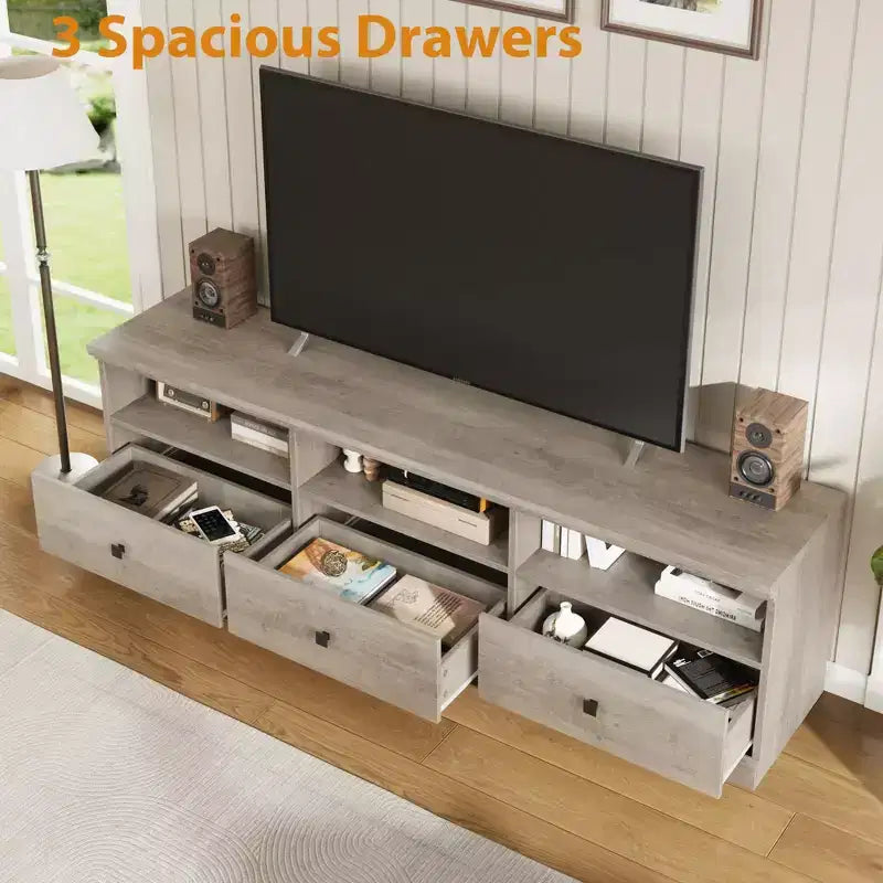 Meuble TV de style rustique GustoWave de 70 pouces, centre de divertissement avec tiroir de rangement et étagères ouvertes pour téléviseurs jusqu'à 75 pouces