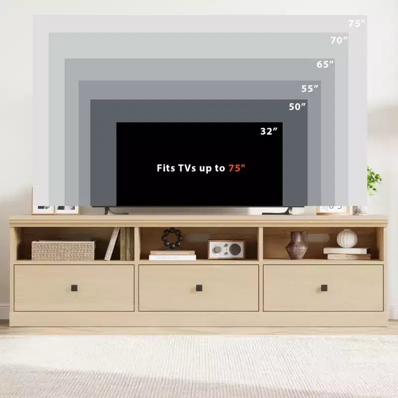 Meuble TV de style rustique GustoWave de 70 pouces, centre de divertissement avec tiroir de rangement et étagères ouvertes pour téléviseurs jusqu'à 75 pouces