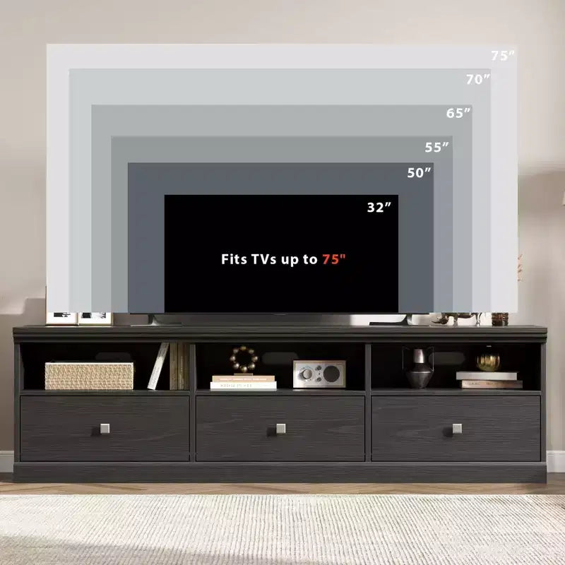 Meuble TV de style rustique GustoWave de 70 pouces, centre de divertissement avec tiroir de rangement et étagères ouvertes pour téléviseurs jusqu'à 75 pouces