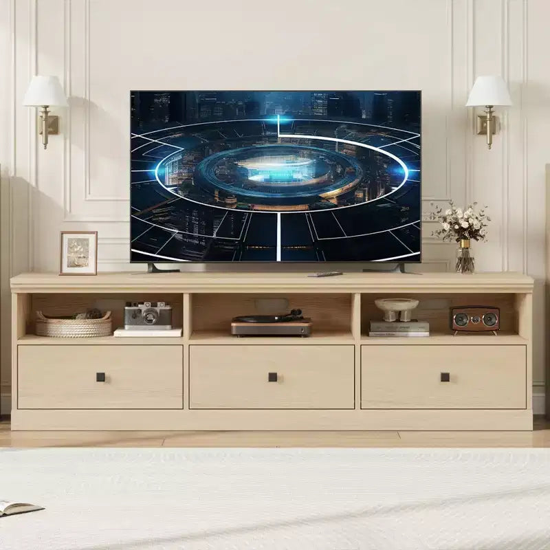 Meuble TV de style rustique GustoWave de 70 pouces, centre de divertissement avec tiroir de rangement et étagères ouvertes pour téléviseurs jusqu'à 75 pouces