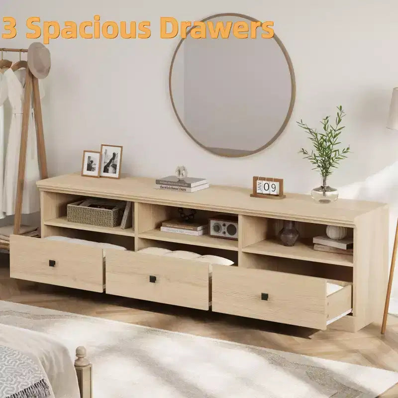 Meuble TV de style rustique GustoWave de 70 pouces, centre de divertissement avec tiroir de rangement et étagères ouvertes pour téléviseurs jusqu'à 75 pouces