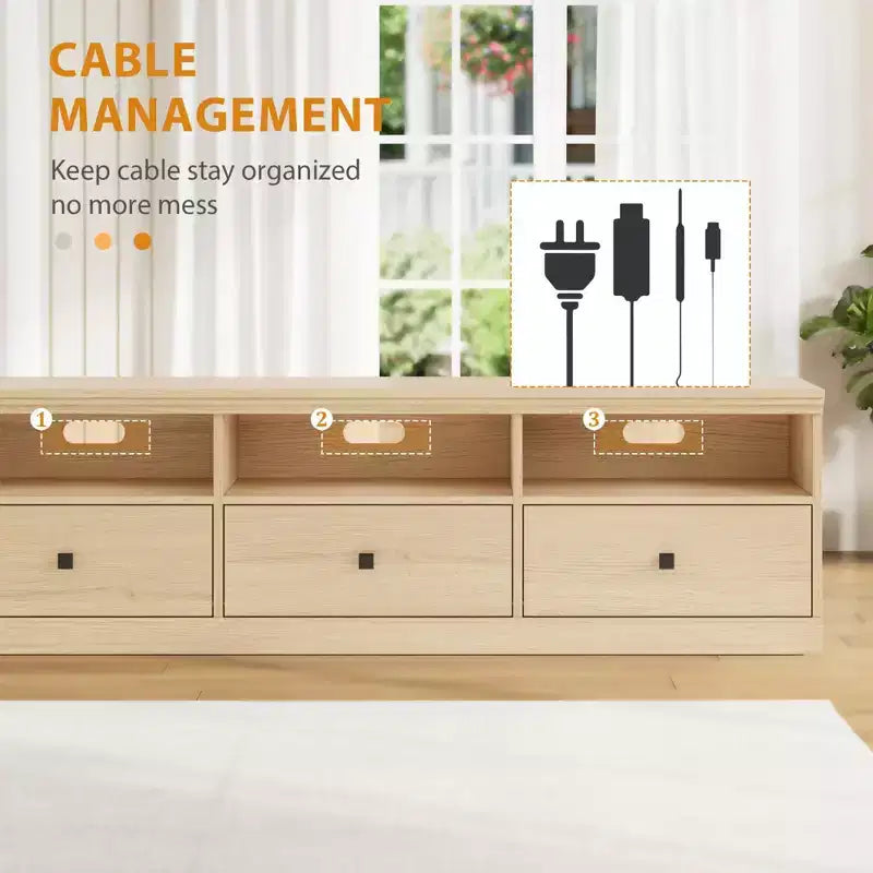 Meuble TV de style rustique GustoWave de 70 pouces, centre de divertissement avec tiroir de rangement et étagères ouvertes pour téléviseurs jusqu'à 75 pouces
