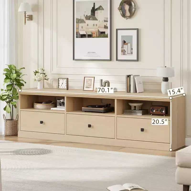 Meuble TV de style rustique GustoWave de 70 pouces, centre de divertissement avec tiroir de rangement et étagères ouvertes pour téléviseurs jusqu'à 75 pouces