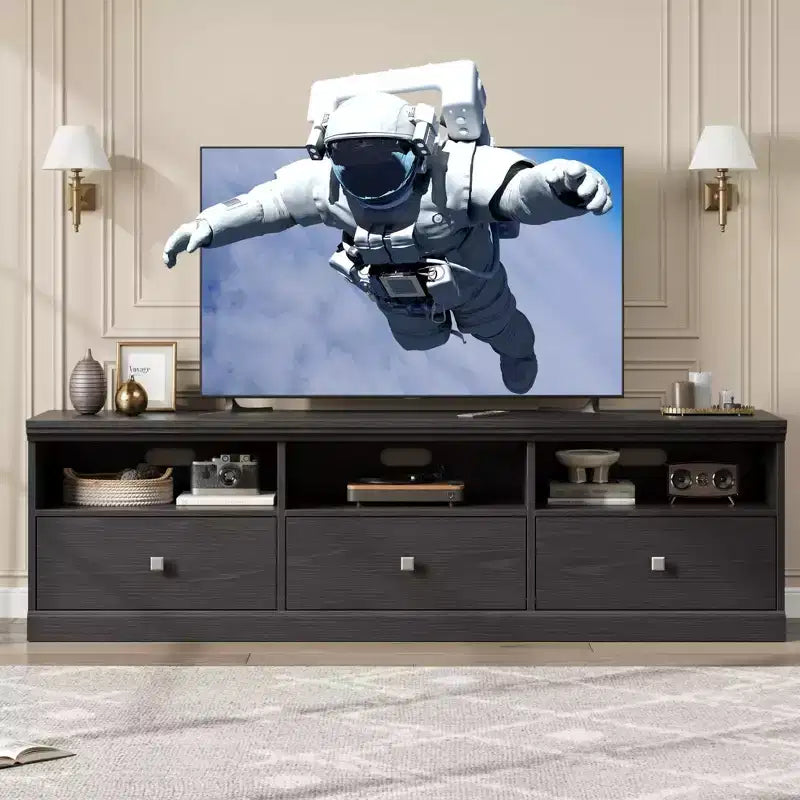 Meuble TV de style rustique GustoWave de 70 pouces, centre de divertissement avec tiroir de rangement et étagères ouvertes pour téléviseurs jusqu'à 75 pouces