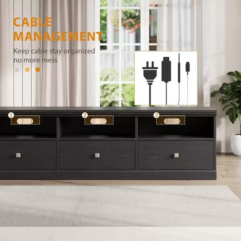 Meuble TV de style rustique GustoWave de 70 pouces, centre de divertissement avec tiroir de rangement et étagères ouvertes pour téléviseurs jusqu'à 75 pouces