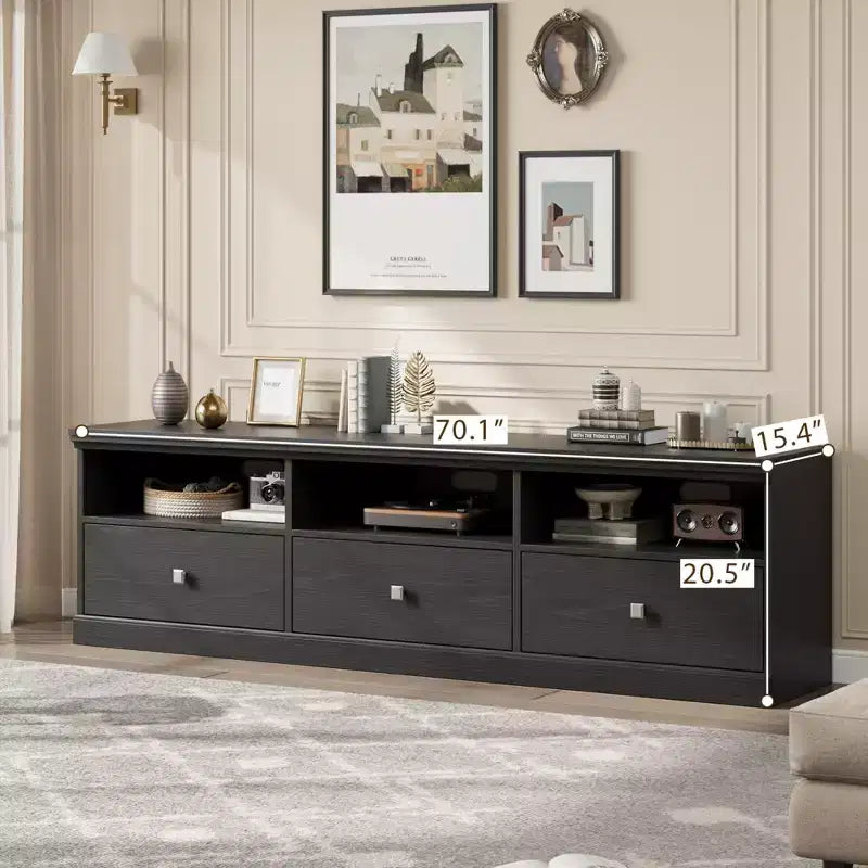 Meuble TV de style rustique GustoWave de 70 pouces, centre de divertissement avec tiroir de rangement et étagères ouvertes pour téléviseurs jusqu'à 75 pouces