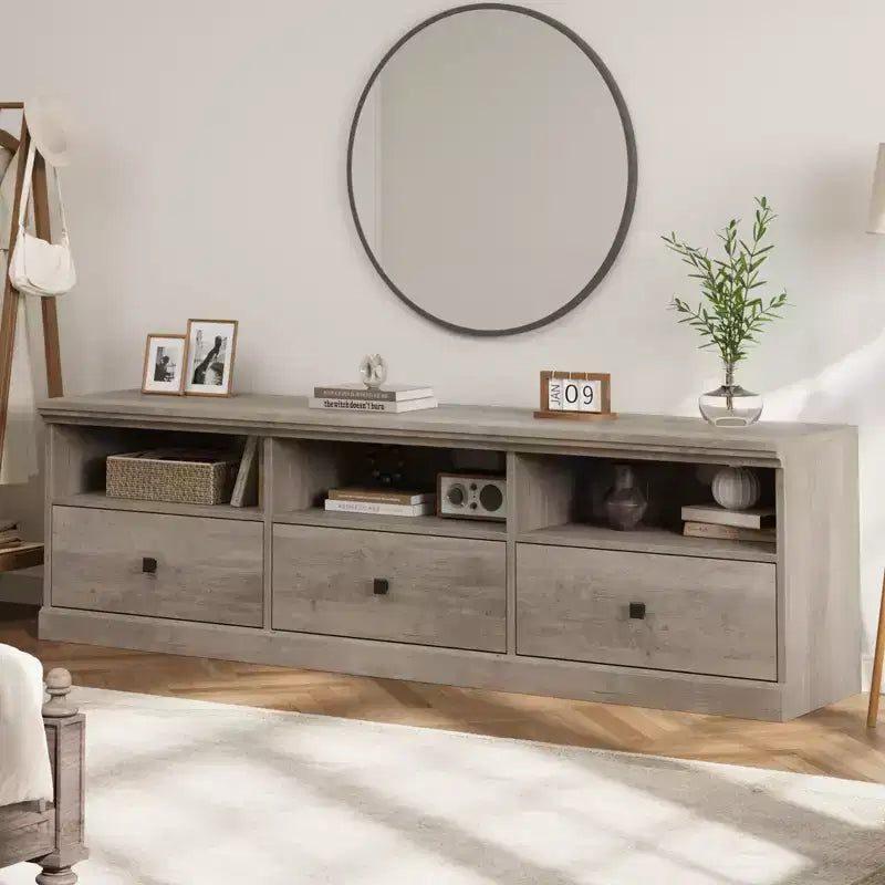 Meuble TV de style rustique GustoWave de 70 pouces, centre de divertissement avec tiroir de rangement et étagères ouvertes pour téléviseurs jusqu'à 75 pouces