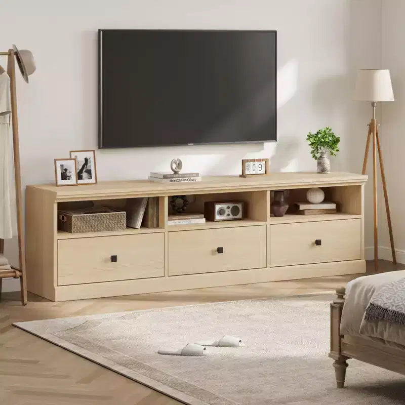 Meuble TV de style rustique GustoWave de 70 pouces, centre de divertissement avec tiroir de rangement et étagères ouvertes pour téléviseurs jusqu'à 75 pouces