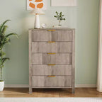 Commode cannelée à 5 tiroirs – Commode étroite de 114 cm de haut pour petits espaces, commode en bois de style ferme moderne pour chambre à coucher, chambre d'enfant, appartement, assemblage facile