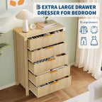 Commode cannelée à 5 tiroirs – Commode étroite de 114 cm de haut pour petits espaces, commode en bois de style ferme moderne pour chambre à coucher, chambre d'enfant, appartement, assemblage facile