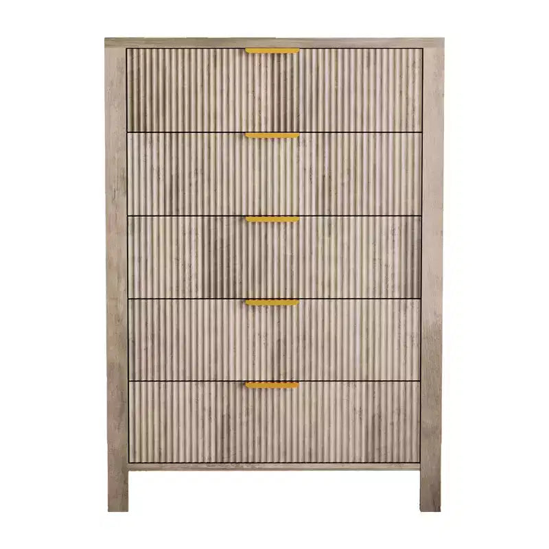 Commode cannelée à 5 tiroirs – Commode étroite de 114 cm de haut pour petits espaces, commode en bois de style ferme moderne pour chambre à coucher, chambre d'enfant, appartement, assemblage facile