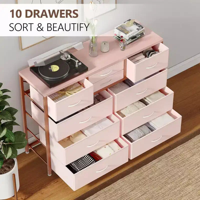 Meuble TV GustoWave pour téléviseur 55 pouces, meuble de divertissement avec 10 tiroirs pour salon, placard, entrée, couloir