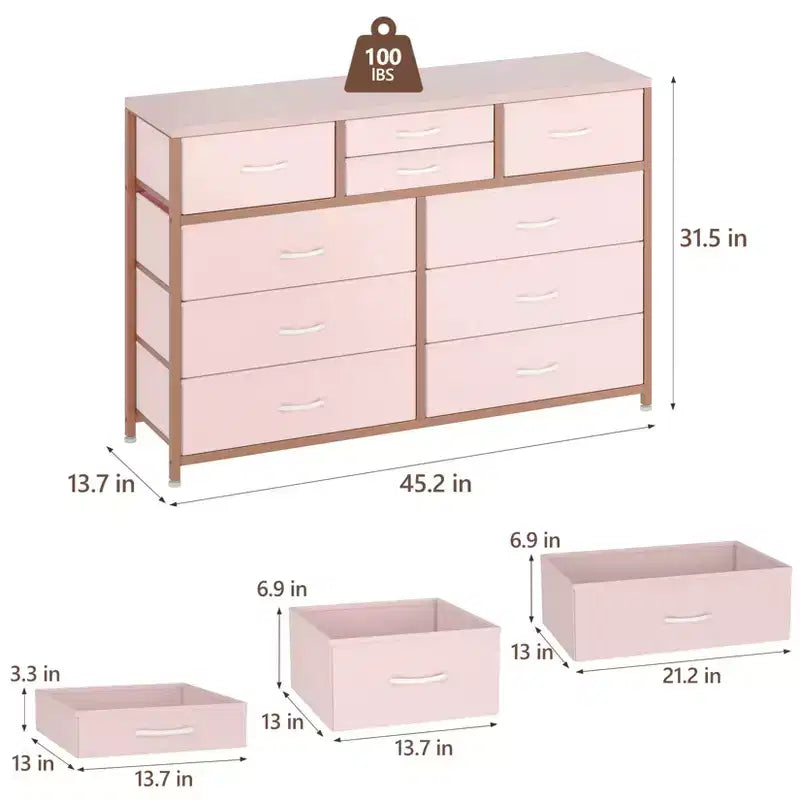 Meuble TV GustoWave pour téléviseur 55 pouces, meuble de divertissement avec 10 tiroirs pour salon, placard, entrée, couloir