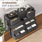 Meuble TV GustoWave pour téléviseur 55 pouces, meuble de divertissement avec 10 tiroirs pour salon, placard, entrée, couloir