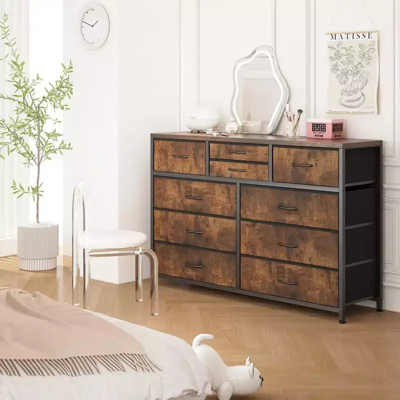 Meuble TV GustoWave pour téléviseur 55 pouces, meuble de divertissement avec 10 tiroirs pour salon, placard, entrée, couloir