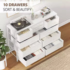 Meuble TV GustoWave pour téléviseur 55 pouces, meuble de divertissement avec 10 tiroirs pour salon, placard, entrée, couloir