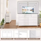 Meuble TV GustoWave pour téléviseur 55 pouces, meuble de divertissement avec 10 tiroirs pour salon, placard, entrée, couloir