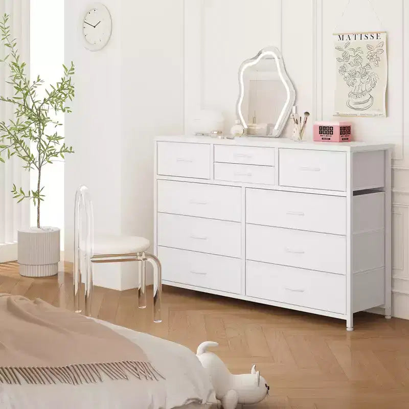 Meuble TV GustoWave pour téléviseur 55 pouces, meuble de divertissement avec 10 tiroirs pour salon, placard, entrée, couloir
