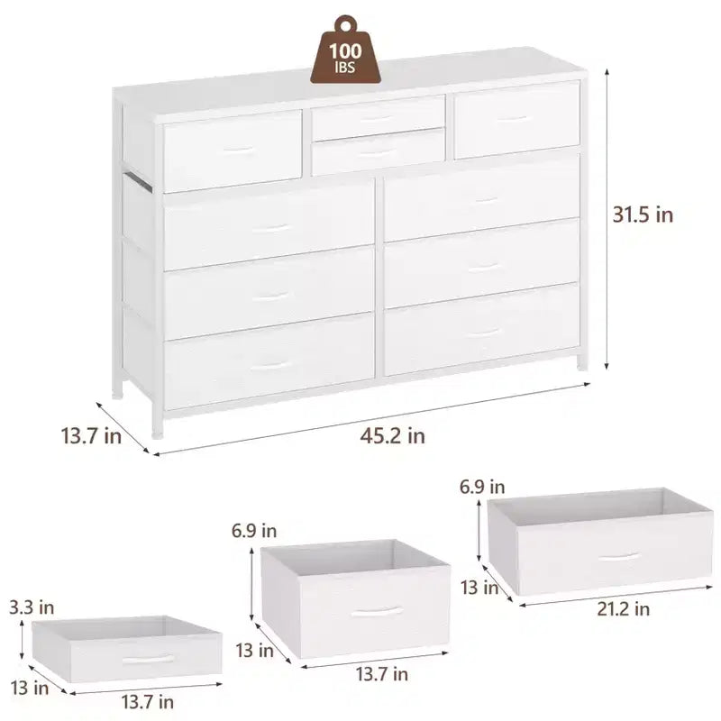 Meuble TV GustoWave pour téléviseur 55 pouces, meuble de divertissement avec 10 tiroirs pour salon, placard, entrée, couloir