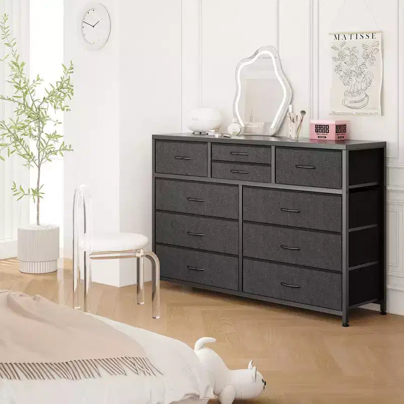 Meuble TV GustoWave pour téléviseur 55 pouces, meuble de divertissement avec 10 tiroirs pour salon, placard, entrée, couloir