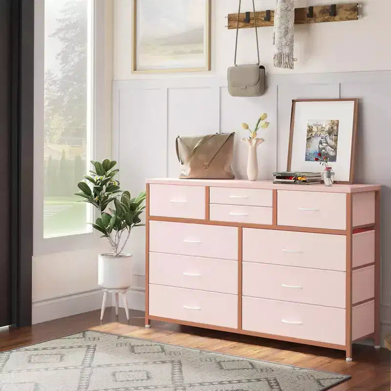 Meuble TV GustoWave pour téléviseur 55 pouces, meuble de divertissement avec 10 tiroirs pour salon, placard, entrée, couloir