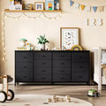 14 Drawer Dresser, 63 Fabric Dresser TV Stand with Power Outlet for 75 TV, Long Entertainment Center for Living Room