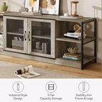 Meuble TV de Ferme pour TV 65/75 Pouces, Meuble TV Industriel avec Meuble de Rangement et Portes en Maille, Gris