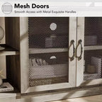Meuble TV de Ferme pour TV 65/75 Pouces, Meuble TV Industriel avec Meuble de Rangement et Portes en Maille, Gris