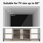 Meuble TV de Ferme pour TV 65/75 Pouces, Meuble TV Industriel avec Meuble de Rangement et Portes en Maille, Gris