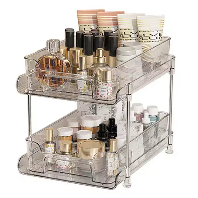 Transparent 2 Tier Cosmetic Organiser, Skincare & Makeup Stand, Adjustable Storage Rack, Countertop Organizer, For Cosmetics, Food & Household Items