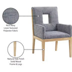Meridian Furniture, Chaise de salle à manger avec accoudoirs en tissu texturé lin Gwendolyn