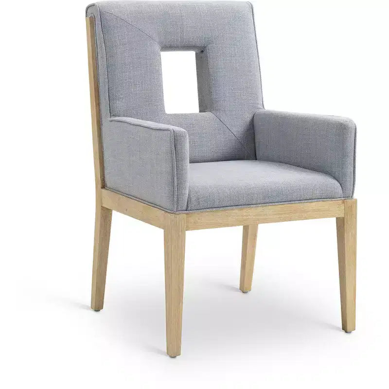 Meridian Furniture, Chaise de salle à manger avec accoudoirs en tissu texturé lin Gwendolyn