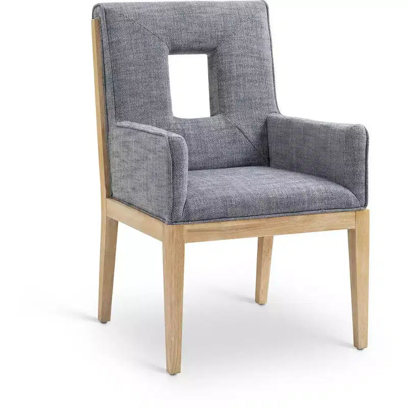Meridian Furniture, Chaise de salle à manger avec accoudoirs en tissu texturé lin Gwendolyn