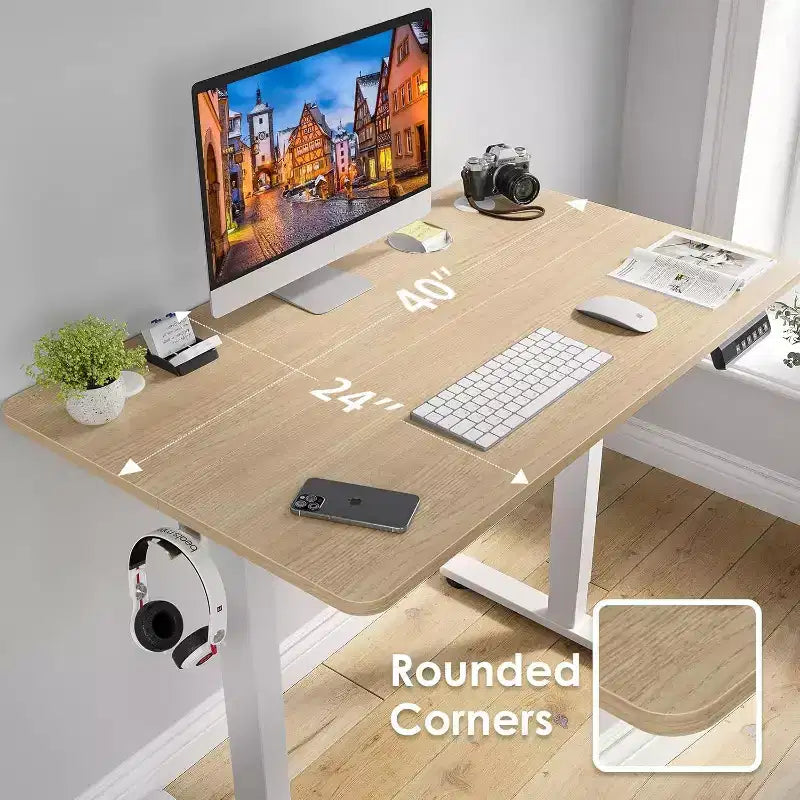 PexFix Bureau debout électrique 101,6 x 61 cm, plateau naturel, bureau d'ordinateur réglable en hauteur, bureau de télétravail avec panneau de jonction