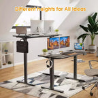 PexFix Bureau assis-debout électrique 48 x 24 avec plateau en noyer, réglable en hauteur, pour bureau à domicile, avec plateau épissé